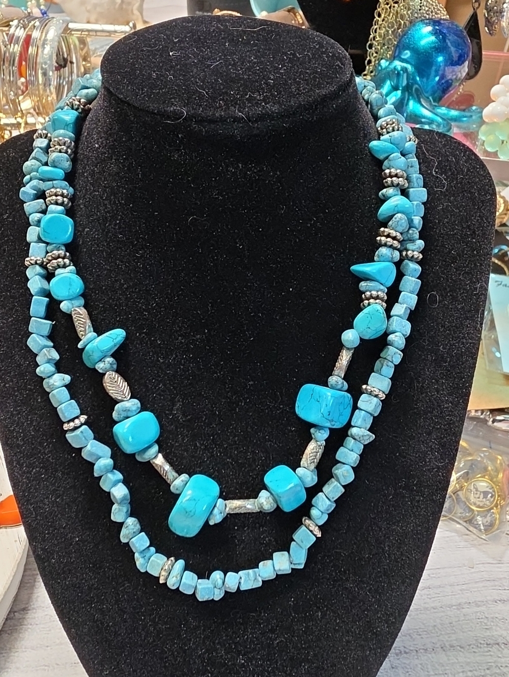 A64- Turquoise Bead Double-Strand Necklace